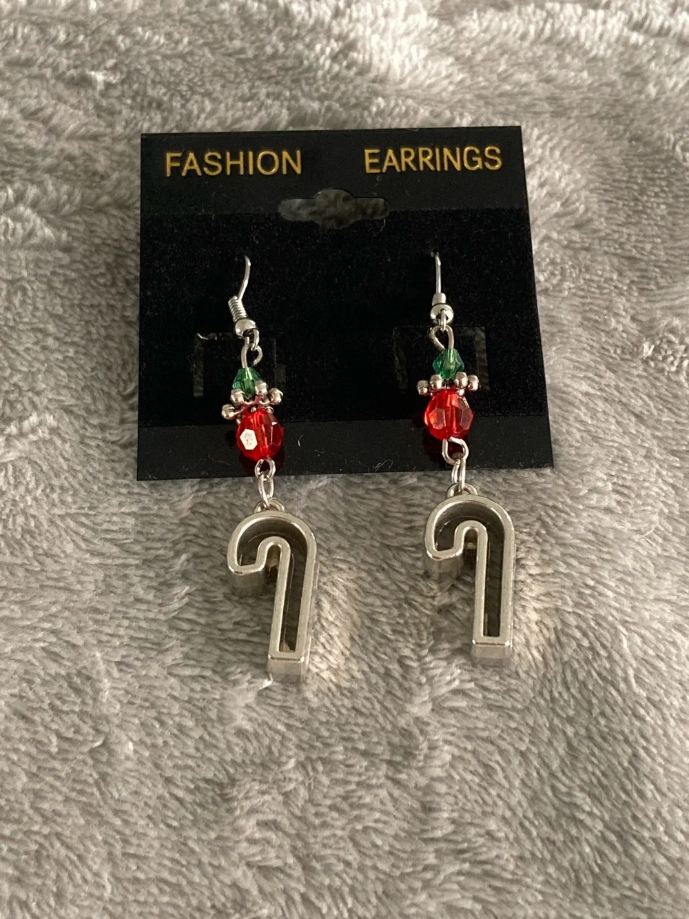 Christmas candy cane cookie cutter beaded earrings